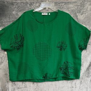 Patrizia Luca lg/xl Green Abstract Blouse boxy